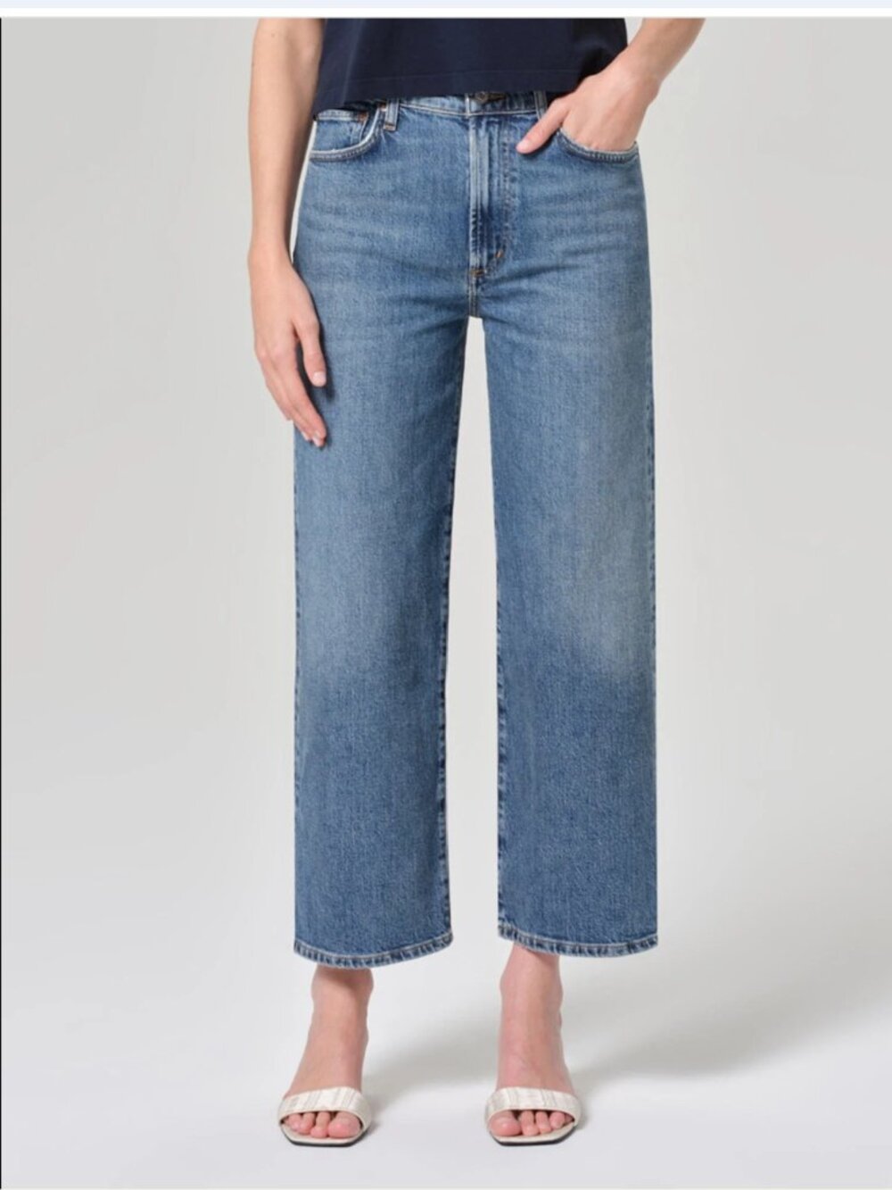Agolde Harper Crop Mid Rise Relaxed Straight Leg Jeans Denim in Moor 27 EUC